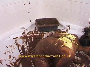 BECKY in Messy chocolate custard plus wet clothed play.. in the bath.