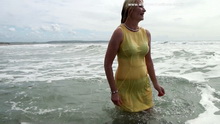 Mrs. CC in Vintage underwear in the Sea